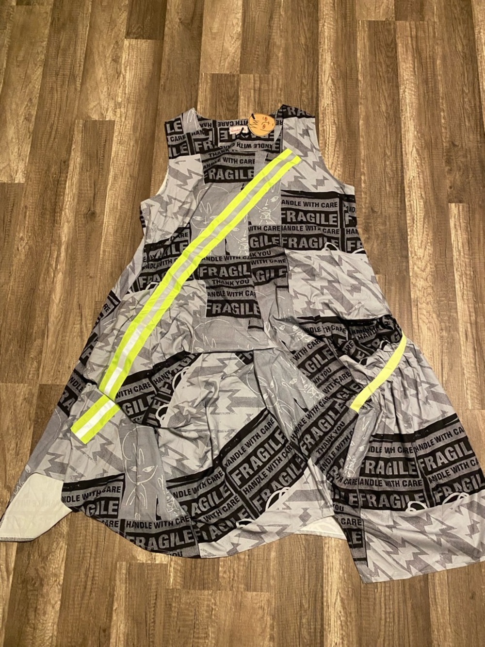 Asymmetrical Gray Dress with Neon Yellow Trim